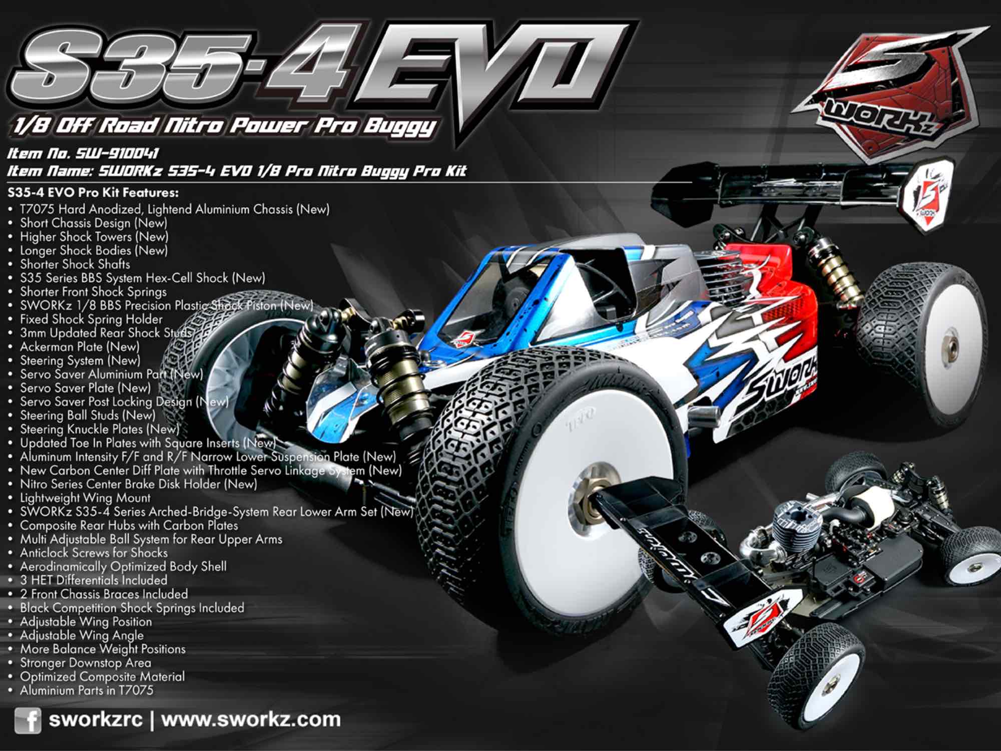 SWORKz S35-4 EVO 1/8 Pro Nitro Buggy Kit 