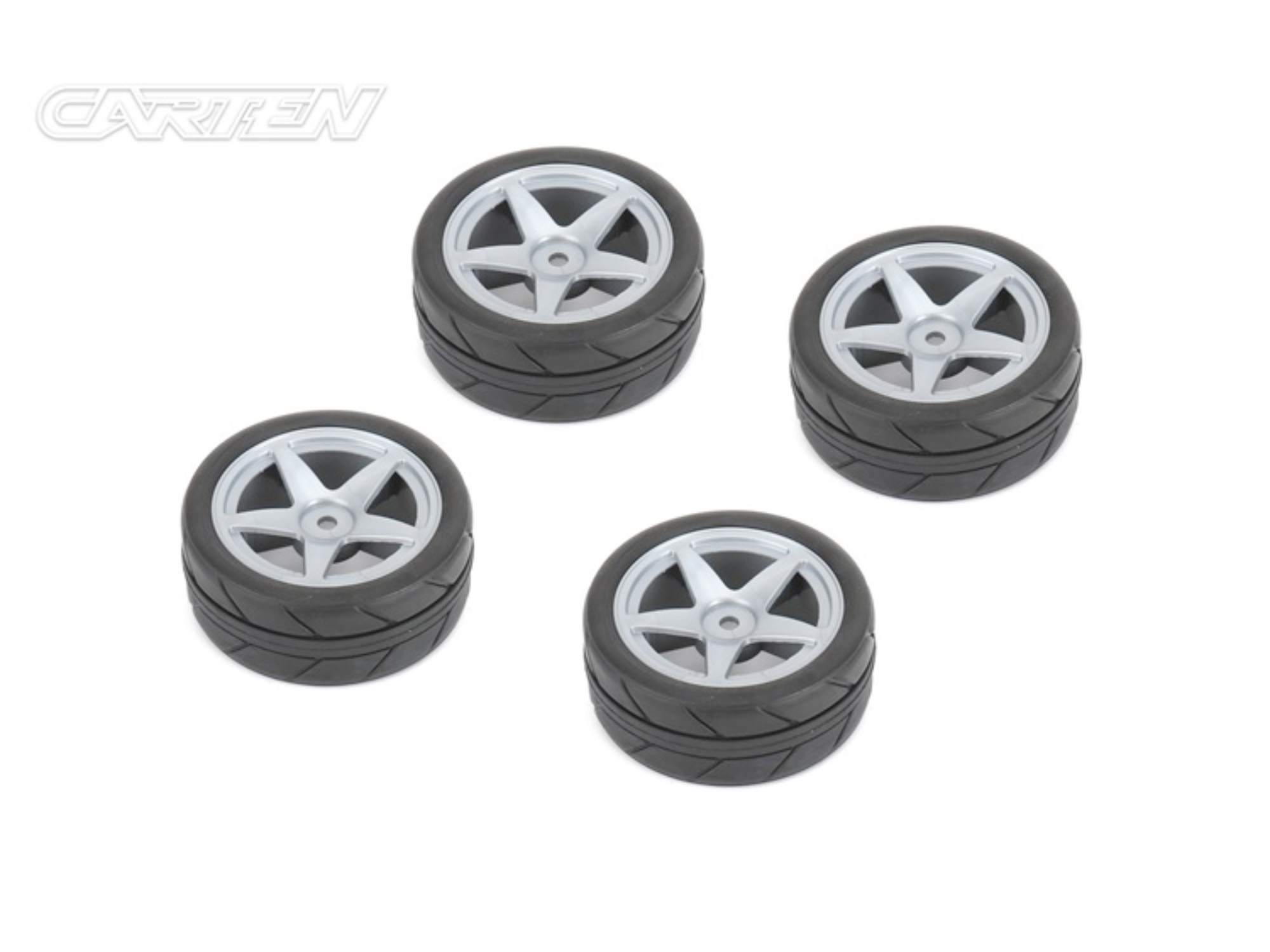 CARTEN 1/10 Tires 26mm 5-Spoke Silver Wheel (4)