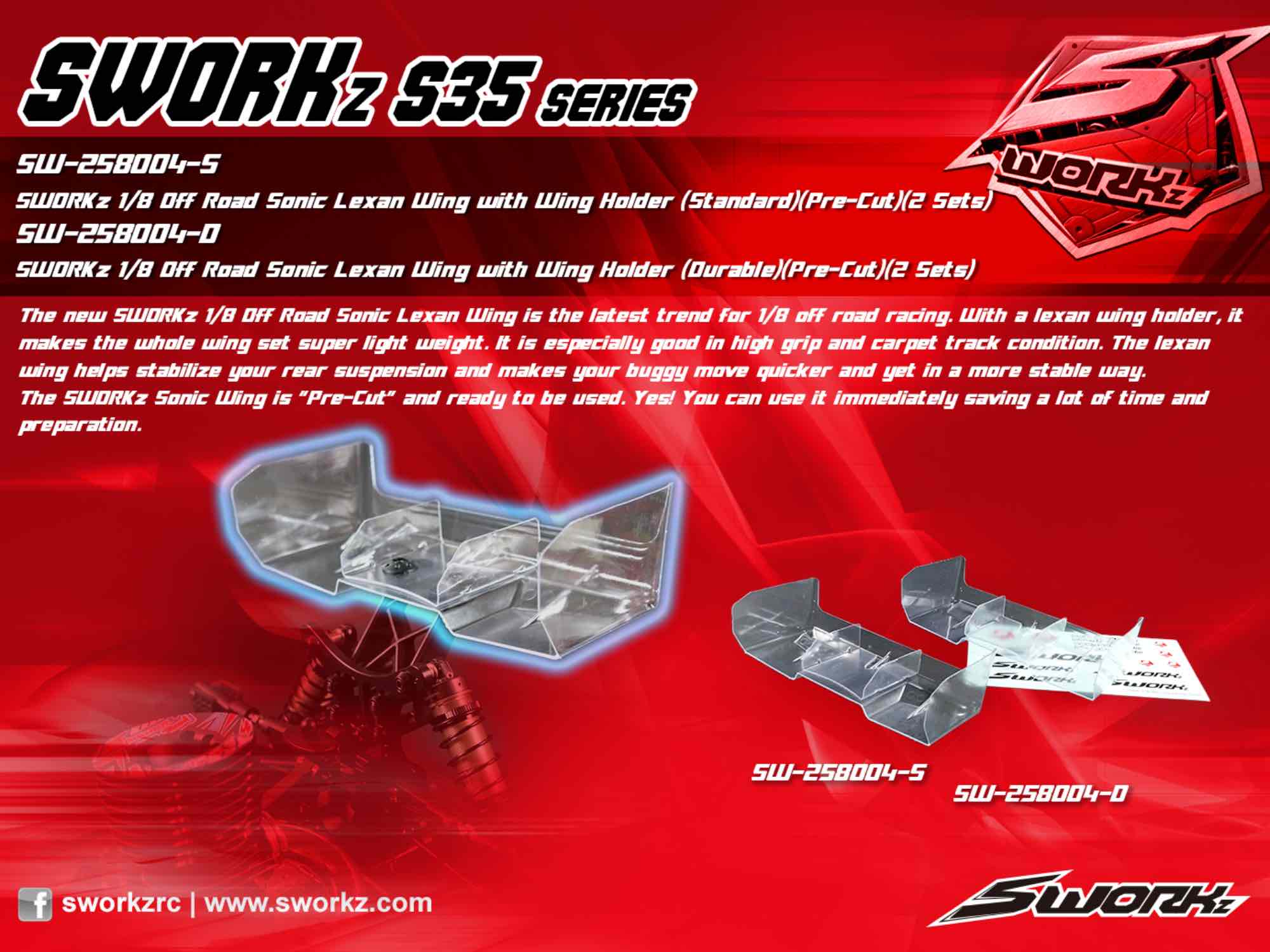 SWORKz 1/8 Off Road SONIC Lexan wing Set - Pre Cut (Standard) (2)