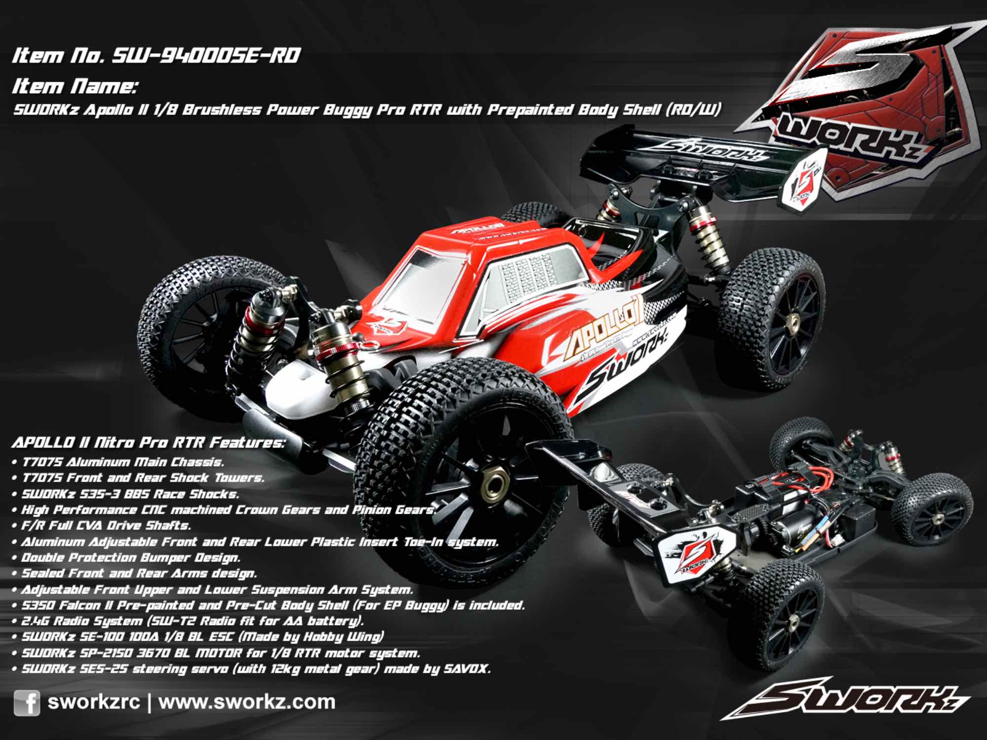 SWORKz Apollo 1/8 Brushless Power Buggy Pro RTR with Prepainted Body Shell