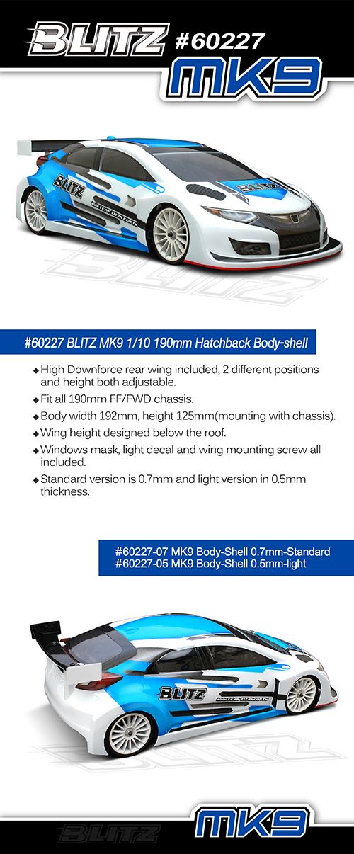 BLITZ MK9 1/10 190mm Fronti Touring Car Bodyshell 0,7mm incl. Wing