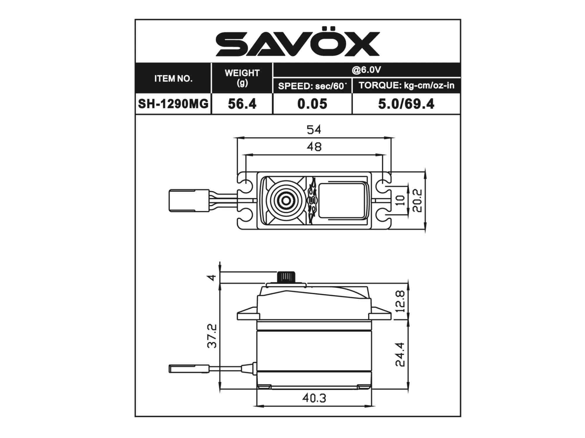 SAVÖX SH-1290MG Standard Size Coreless Digital Servo