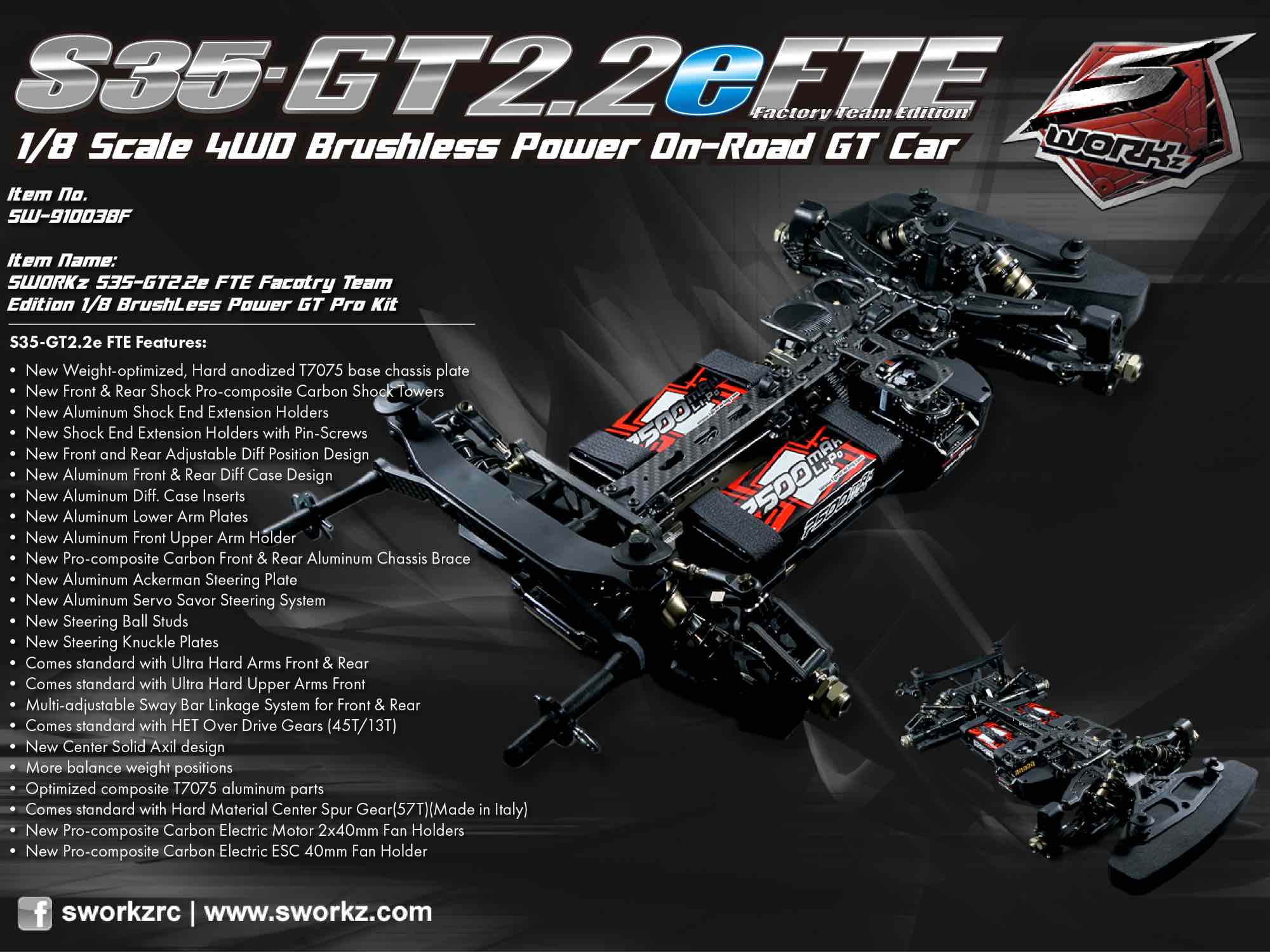 SWORKz S35-GT2.2e FTE Factory Team Edition 1/8 Brushless Power GT Pro Kit